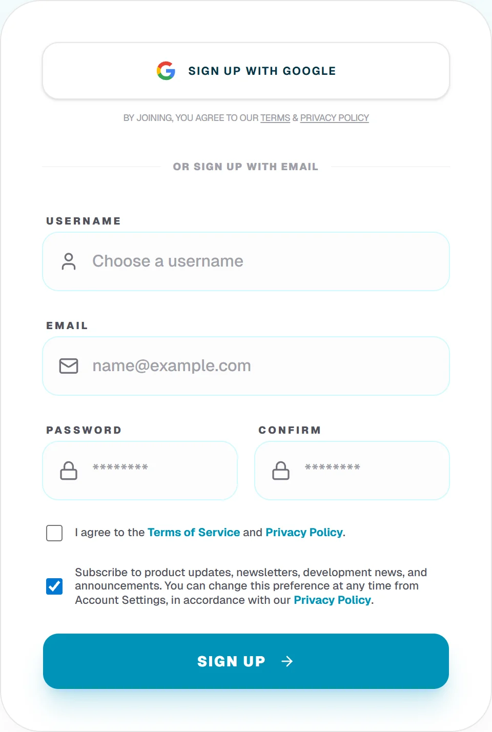 The Fun Circle Games sign-up page with email, password, and Continue with Google